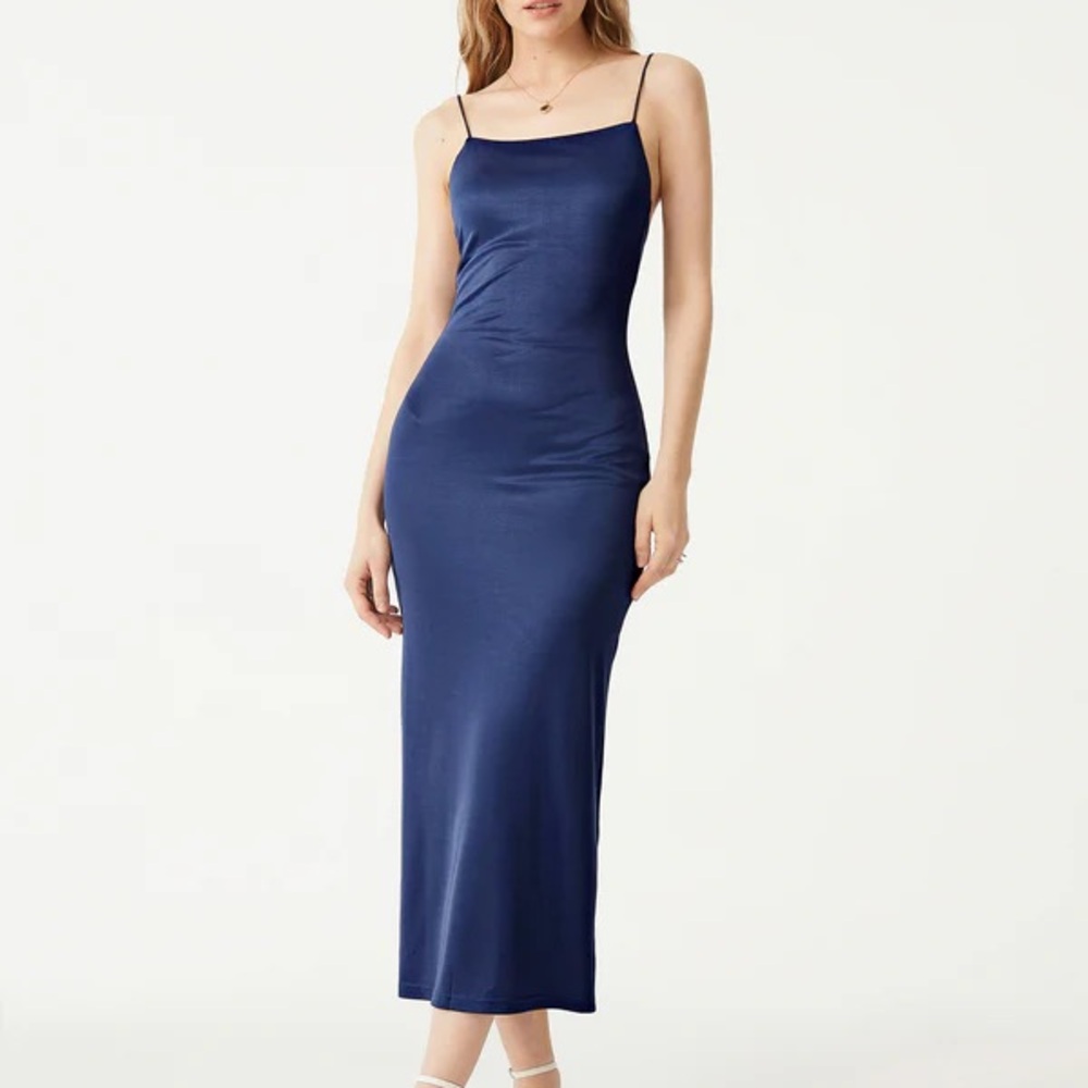 OGL Elegant Blue Satin Dress With Bra